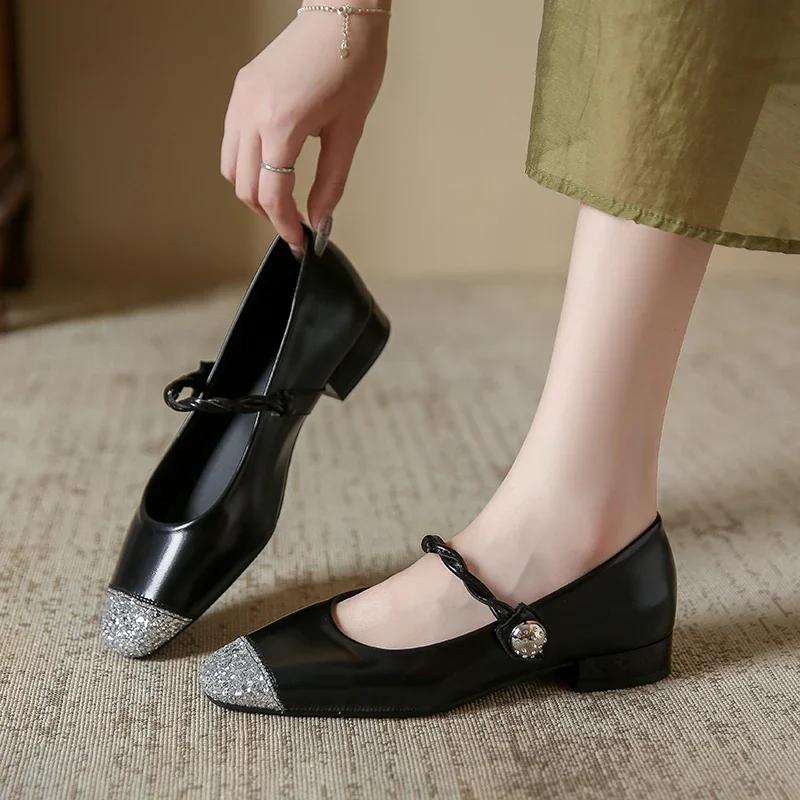 

Мода 2024 Весна и Осень Высококачественная женская обувь Цветные глянцевые туфли на низком каблуке с квадратным носком и неглубокой пряжкой Женские туфли на высоком каблуке 35 чёрный