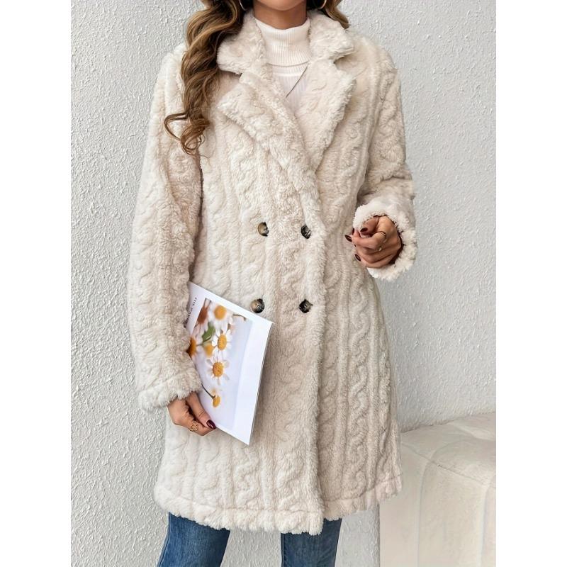 Women Solid Cable Knit Double Fleece Long Casual Button Cardigan Coat