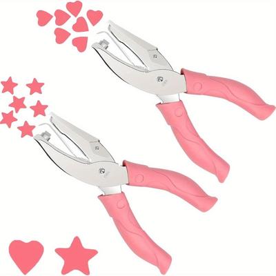 2Pcs Handheld Hole Paper Punch,Heart/Star/Circle Hole Punch 1/4 Inch Metal Single Hole Paper Punch, with Soft-Handled for Tags Clothing Ticket
