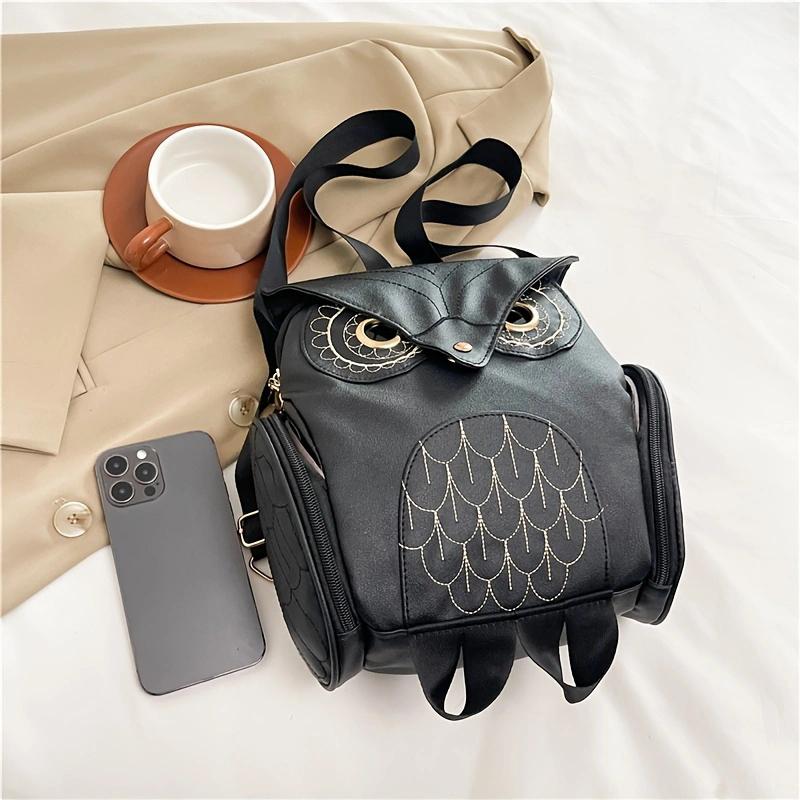 Owl Double Shoulder Bag for Women, PU Personalized Small Backpack, Travel Bag, Student Backpack.