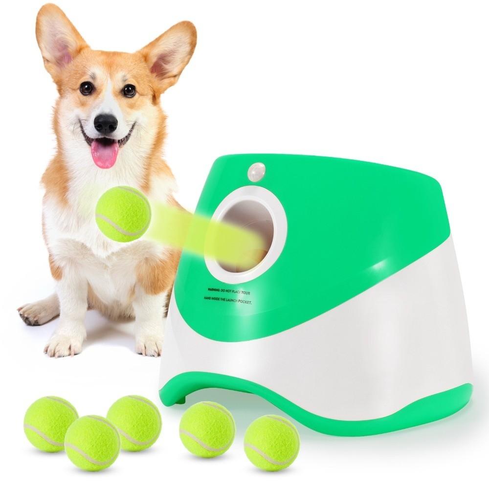 USB Rechargeable Automatic Ball Launcher Adjustable Distance Self-Throwing Pet Throw Machine LED Indicator Tennis Throw Machine