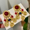 Vintage Retro Colorful Crystal Tassel Earrings with Heart and Coin Pendants for Women