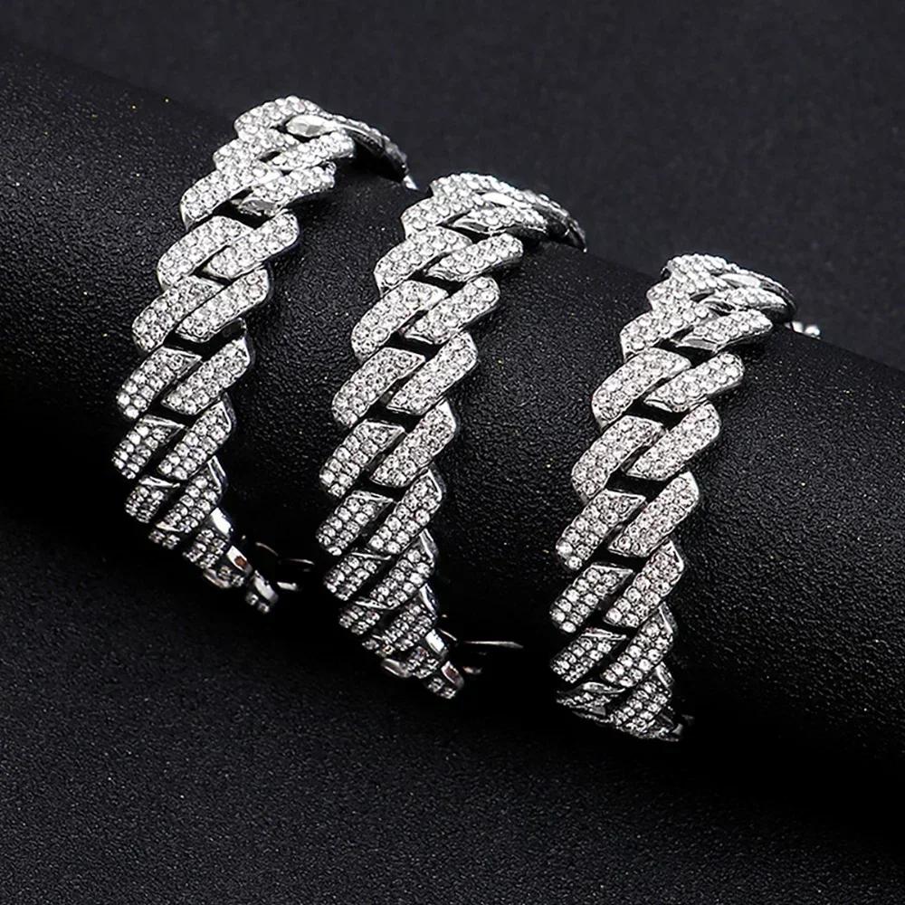 Hip Hop Shiny 13MM Cuban Link Chain Necklace/Bracelet  Color Rhinestone Iced Out Cuban Chain Punk Jewelry Necklace Gift