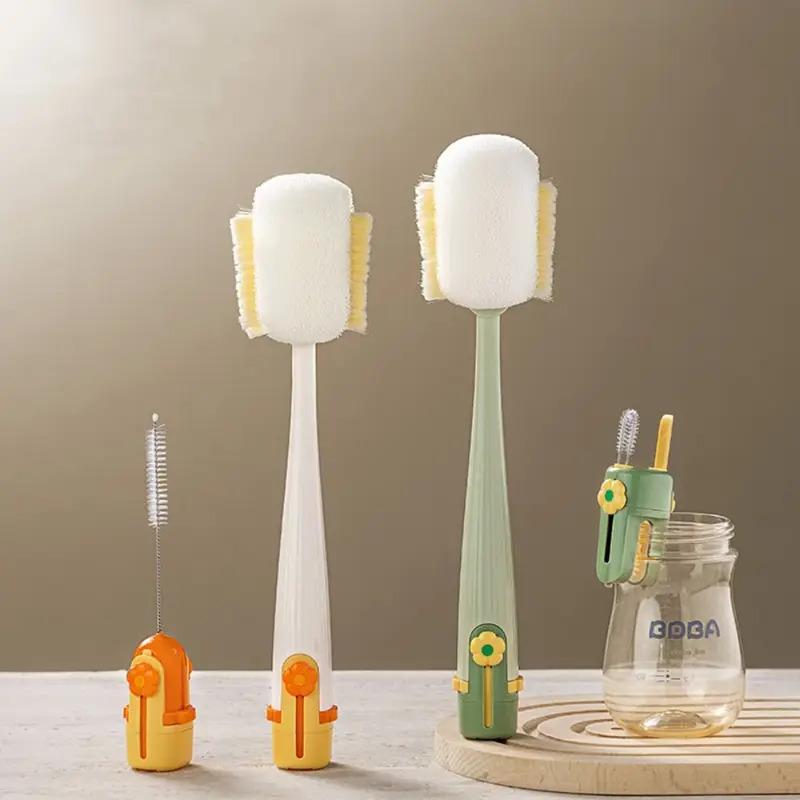 Multi purpose five in one cup cleaning tool with long handle and 360 degree rotation for baby bottle cleaning brush