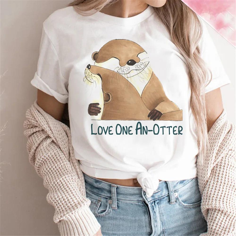Otter T-Shirt Damen T-Stil Sommer Lässig Locker Comic Oberteil Mädchen Anime Kleidung