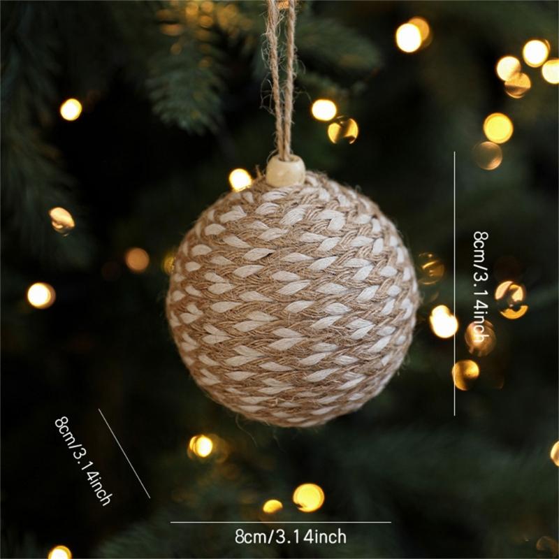 Christmas Tree Decoration Natural Fiber Twine Braided Foam Ball Holiday Hanging Ornament For Mantels Window Wall Display