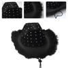 Feathered Trim Western Hat with Rhinestones Studded for Music Festival Cosplay Costume Headwear Carnivals Party Accessory