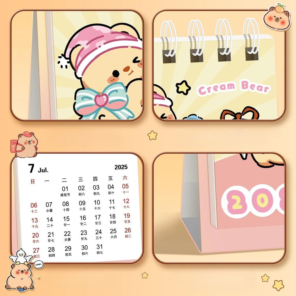 2026 Kalender Kapibara Cartoon Tischkalender Niedlicher Mini-Kalender Studentenbüro Desktop-Kalender