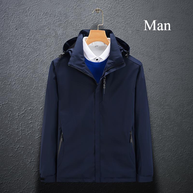 Solid Color Couple Hooded Jacket Unisex Waterproof Windbreaker Windproof Outdoor Hiking Jacket Coat for Spring Autumn