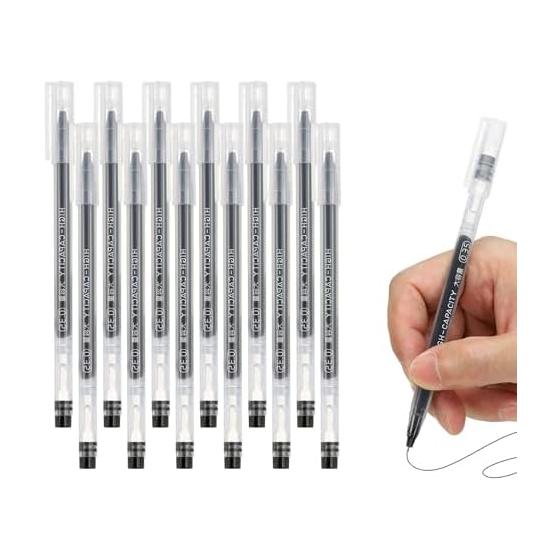 PATIKIL 0.35mm Gel Pens, 12 Pack Black Ink, Retractable Rollerball Fine Point Smooth Writing Quick Dry Large Capacity Ink for Home Office Business