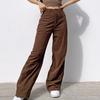 Women’s Solid Mid Waisted Wide Leg Pants Straight  Casual Baggy Trousers