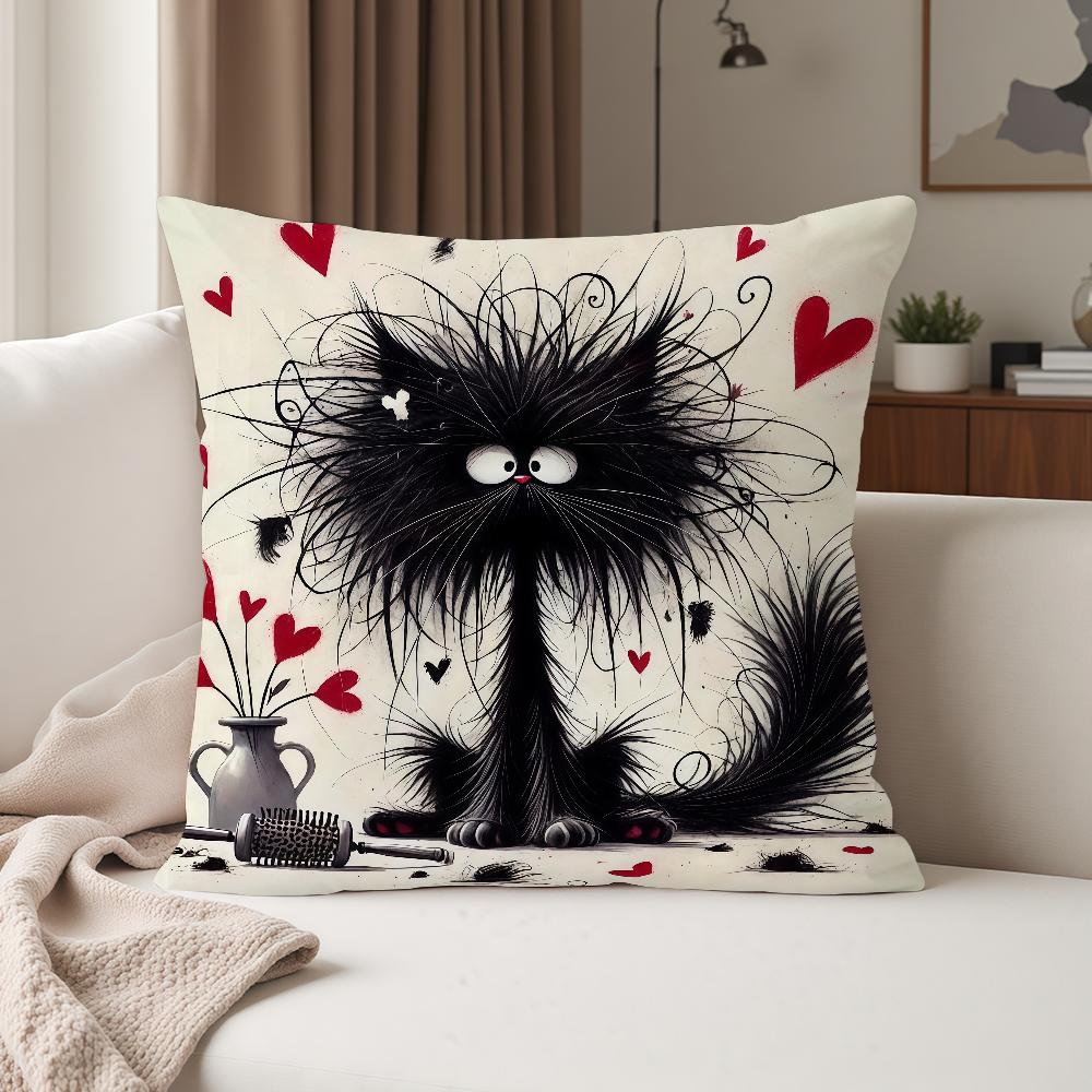 Scruffyl Black Cat Pillow Case Suitable For Bedrooms Living Rooms Cars Home Decoration