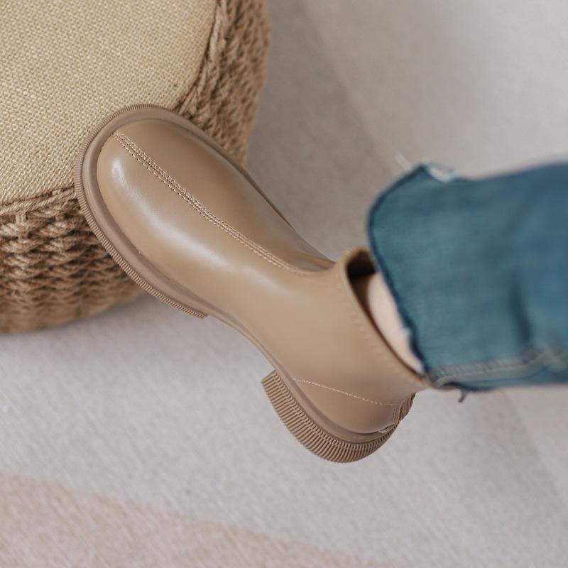 Martin Boots Women's Versatile Thick Heel Flat Bottom Zipper Elastic Short Boots Women's Spring and Autumn Single Boots