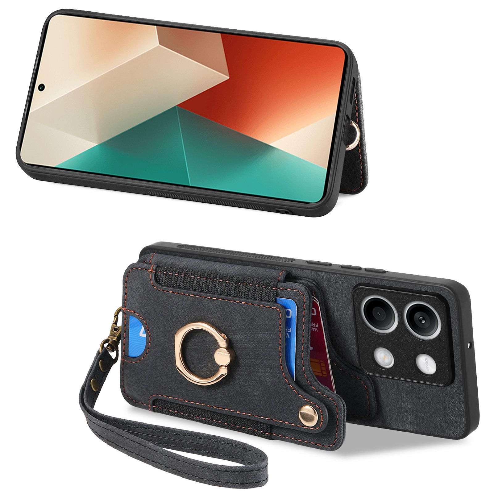 

D4 For Xiaomi Redmi Note 13 4G Vintage Phone Case Card Slots Kickstand Cover RFID Blocking Blue