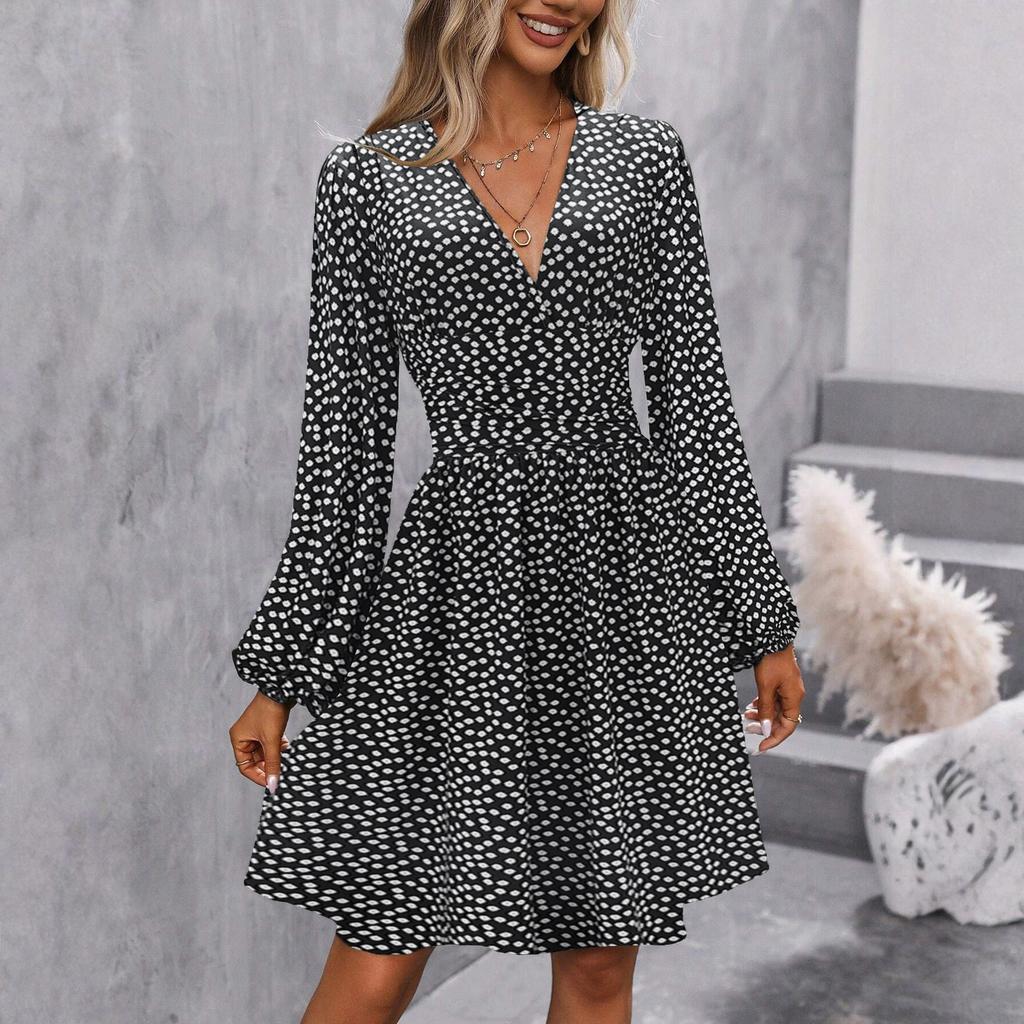 Women's Casual And Fashionable Long Sleeved R-neck Snowflake Print Dress