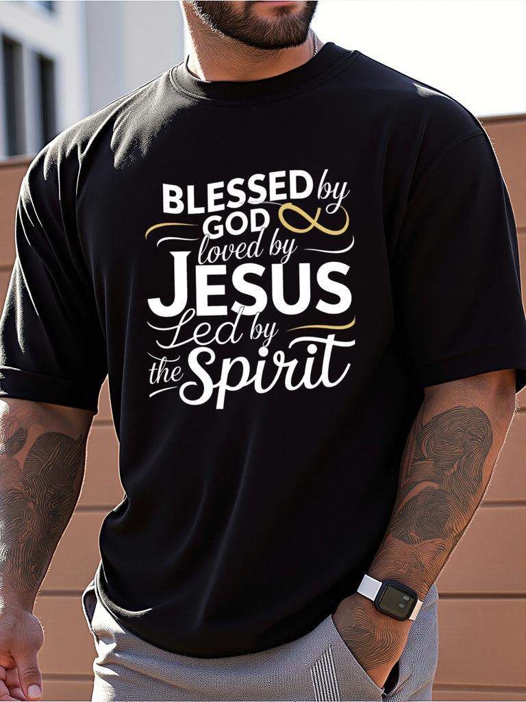 Blessed by God Loved by Jesus 3D Print T Shirt For Man Casual Slim Fit Round Neck Short Sleeved T-shirt Top