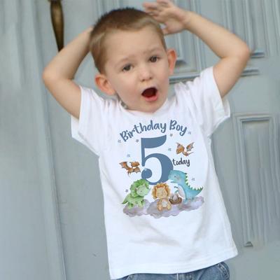 Maglietta per bambini con stampa di dinosauri, numero 1-12, vestiti per il compleanno, top, abiti per feste a tema dinosauri, maglietta a maniche corte per bambini