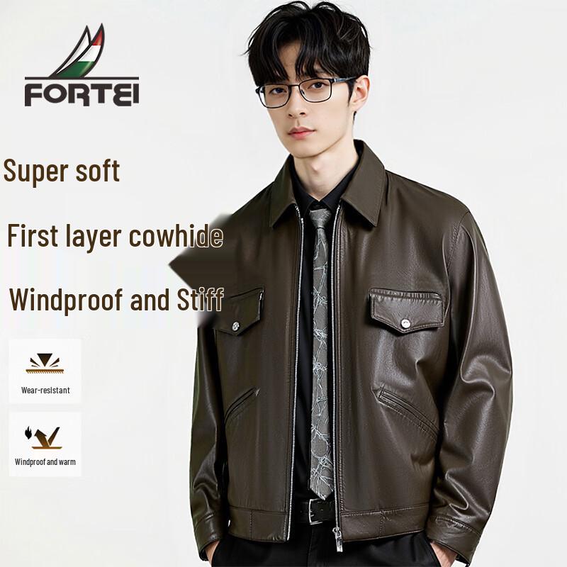 

Futing Men s Vintage Motorcycle Style Oil Wax Top-Grain Leather Jacket L