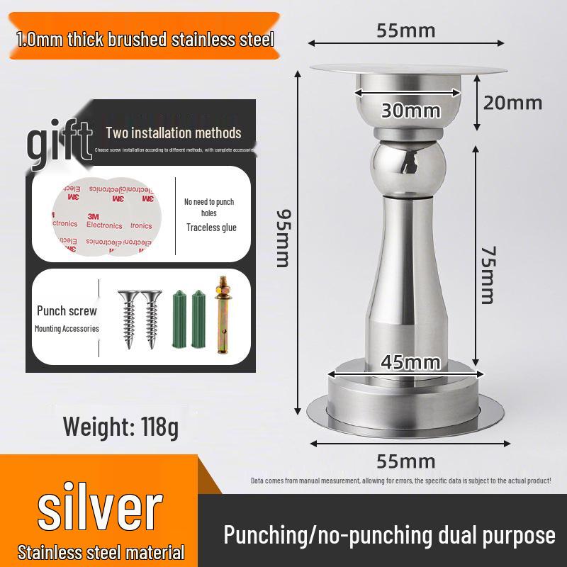 Magnetic Stainless Steel Door Stopper - Anti-Collision Wall Mount, No-Drilling, Strong Magnet for Indoor Use.