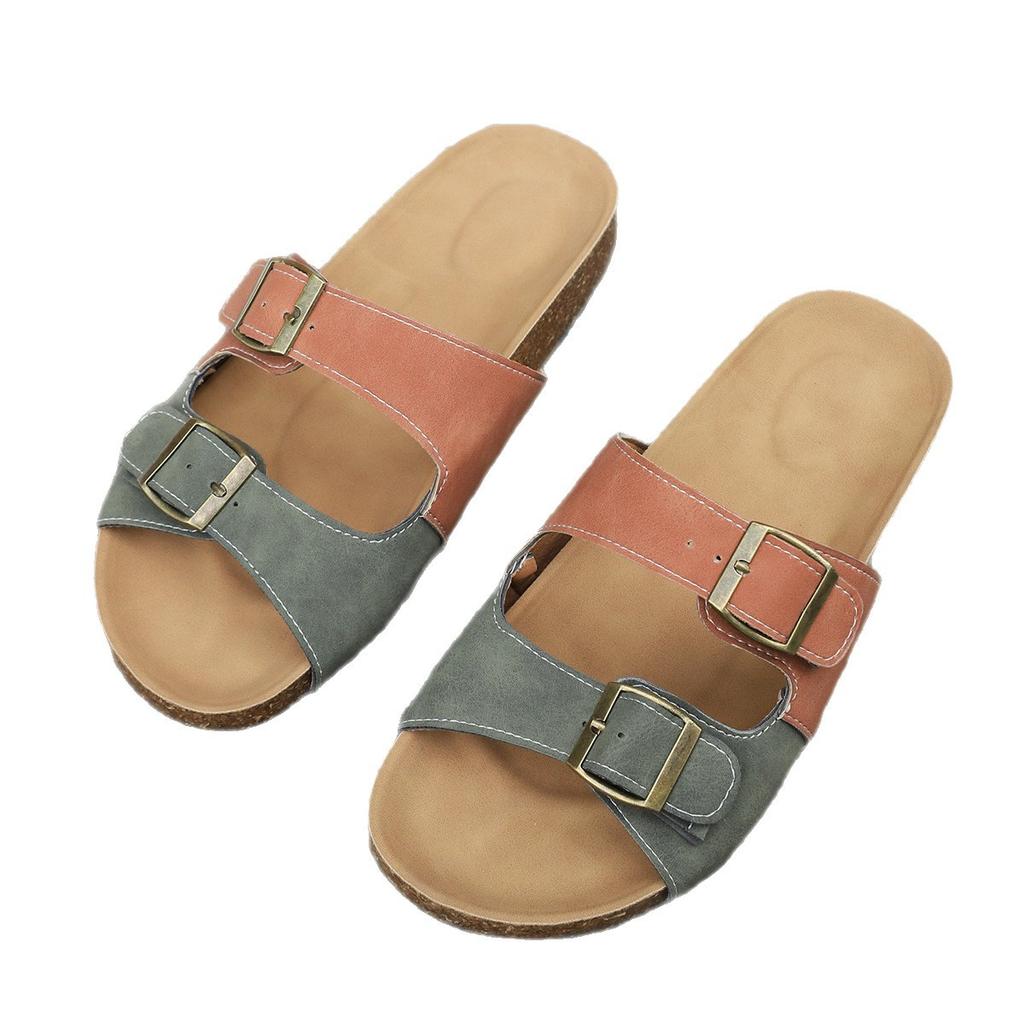 Fashion Beach Shoes Rivet Womens Slippers Outdoor Slides Low Platform Big Size Sabot Soft Summer PU Metal Decoration Fabric Rubber Retro