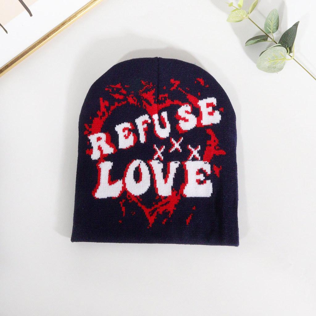 Cap Knit Unisex With Letter And Heart Embroidery Design For Fall Fashion Street