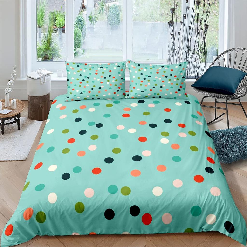 Colorful Dots Bedding Set Geometry Comforter Cover Set for Girls,Pink Yellow Green Red Purple Circle Print Duvet Cover Polyester