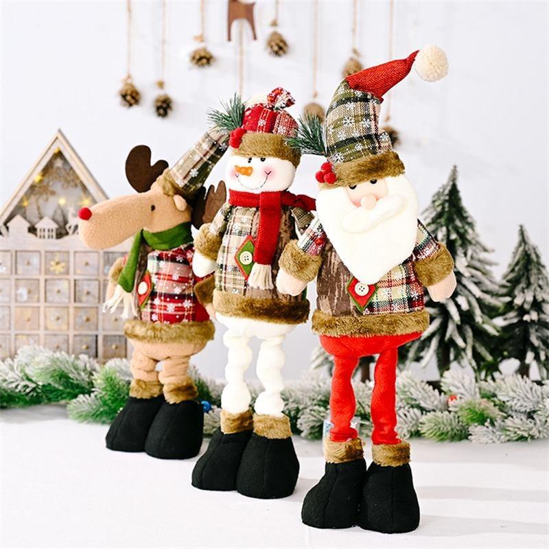 Vintage Snowflake Checkered Fabric Stretch Christmas Doll Ornaments, Tabletop Doll Decor, Christmas Gift for Home Hotel Shopping Mall
