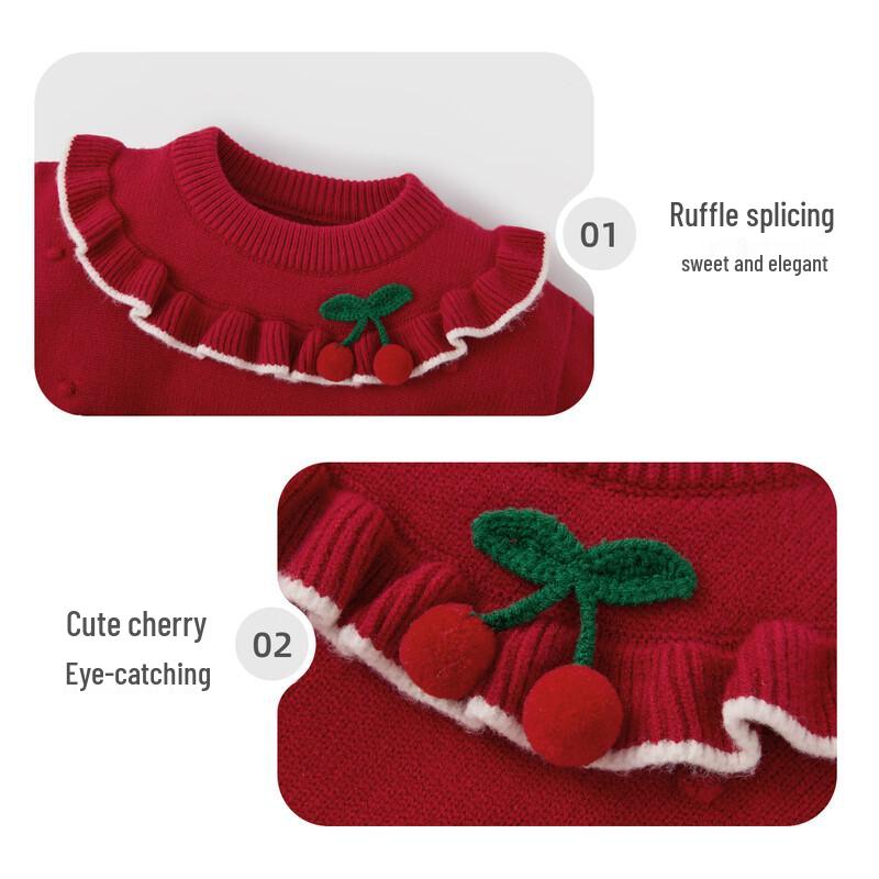 JELLYBABY Girls' Cherry Pattern Pullover Sweater