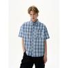 KISKO Summer American Seersucker Blue Gingham Casual Short Sleeve Shirt Men's and Women's Fancy Loose Shirt Ins
