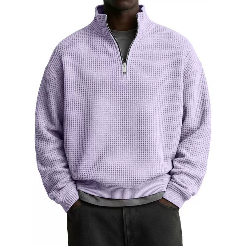 Minimalist Stand Collar Long Sleeve Mens Hoodie With Polyester Fabric For Casual Wear
