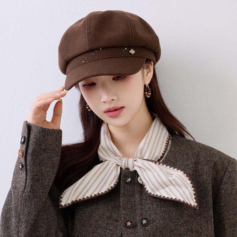Autumn Winter Warm Versatile Newsboy Hat Wide Brim Octagonal Hat