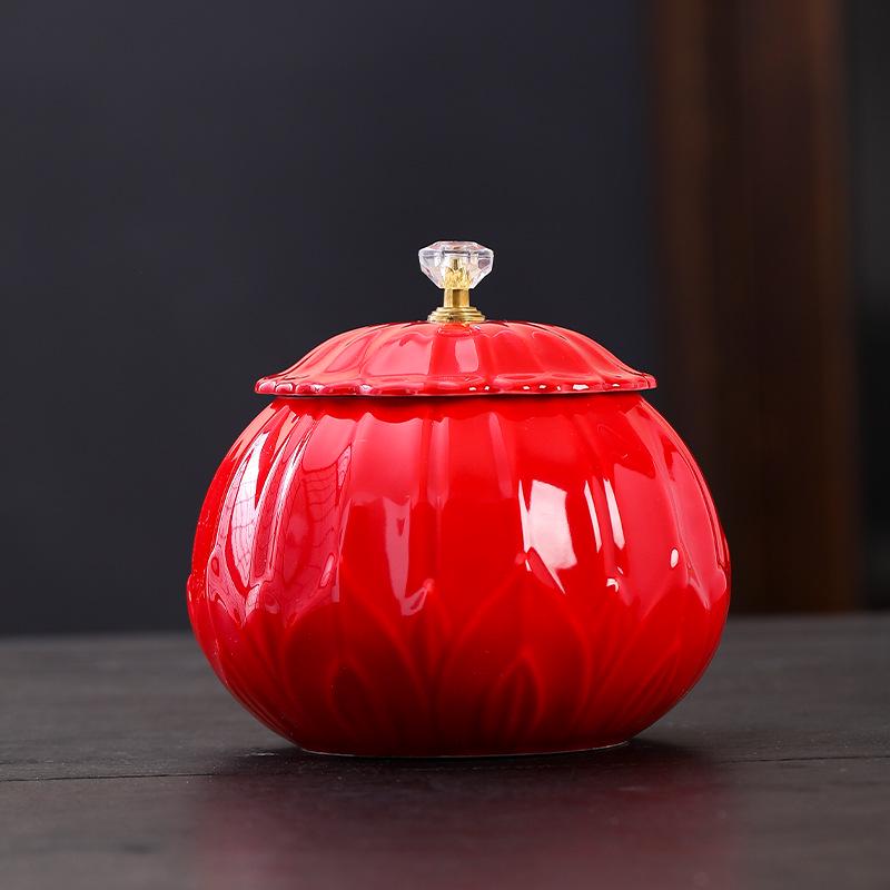 Celadon Ceramic Tea Canister: Large Half-Pound Capacity Storage for Green or Black Tea - Porcelain Sealing Jar with Printed Design.