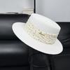 Trendy Elegant Versatile Straw Hat Seaside Beach Sunscreen Sun Hat British Top Hat Sun Hat Flat Top Hat