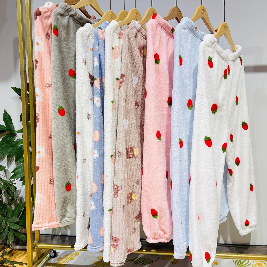 Women's Cozy Coral Fleece Pants - Autumn/Winter Casual Loose Pajamas for Home or Walking