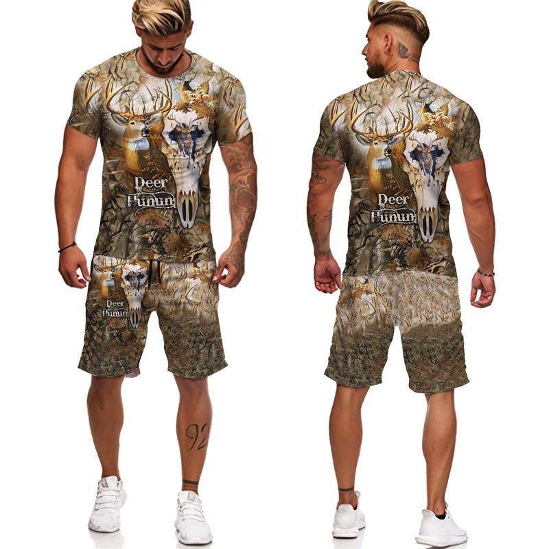 Camo Animal Deer Hunting 3D Print Tees/Shorts/Sets Men's Harajuku T-Shirt Outdoor Sportswear Suits Casual Jogger 2 Piece Outfits