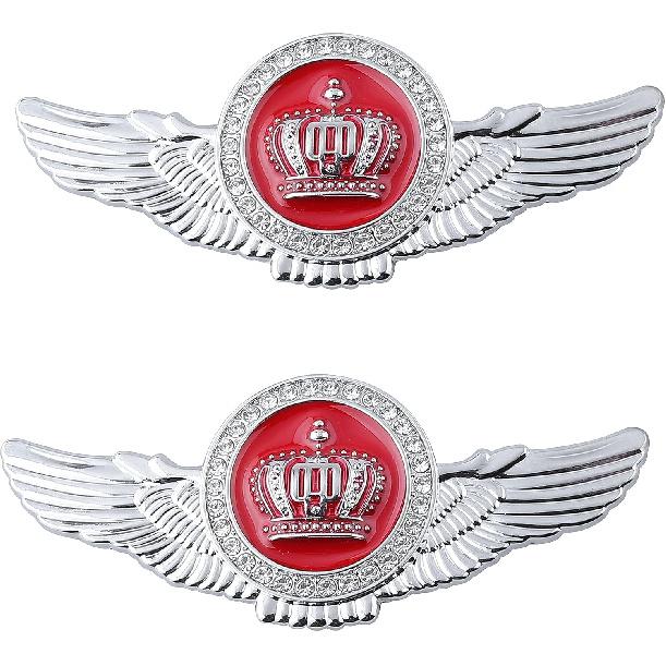 2pcs Wing Circular Crown Emblems,Crystal Diamond Crown Car Stickers Decals Decoration for All Car (Gold Black)