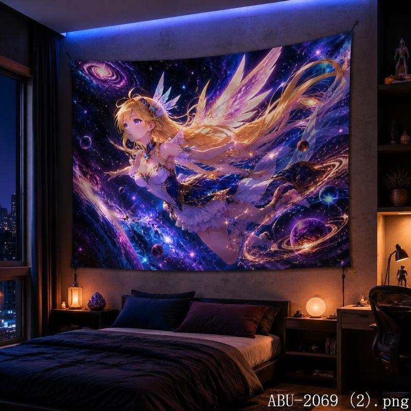 Galaxy Moon Animation Girl Aesthetic Tapestry Dream Cosmic Cartoon Wall Hanging Dorm Anime Bedroom Home Decor