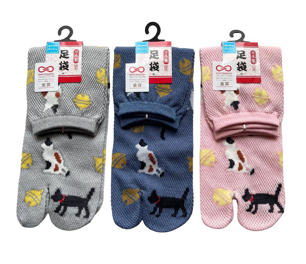 Mode Select Tabi Mesh Katze Japanische Größen 3er Set P11 Damen Japanische Socken, Strick, Druck, Muster, 22-25cm, (Verfügbare Farben)