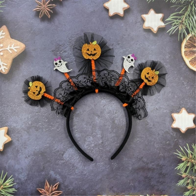 Auffälliges Kürbis-Tüll-Stirnband für Halloween-Kostümparty-Kopfschmuck, geeignet für Cosplay und Themenpartys