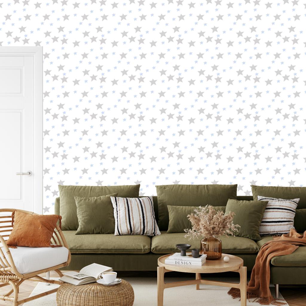 Gray and blue stars wallpaper for living room and bedroom 50x1000