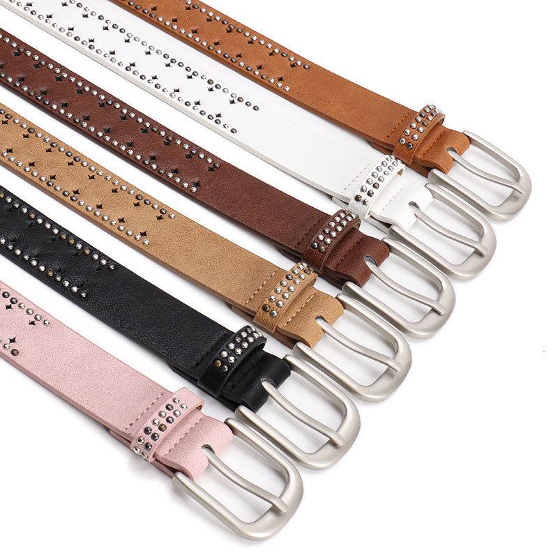 Women's Y2K Perforated Leather Belt with Double Row Rivets – Punk Niche Design for Versatile Jeans