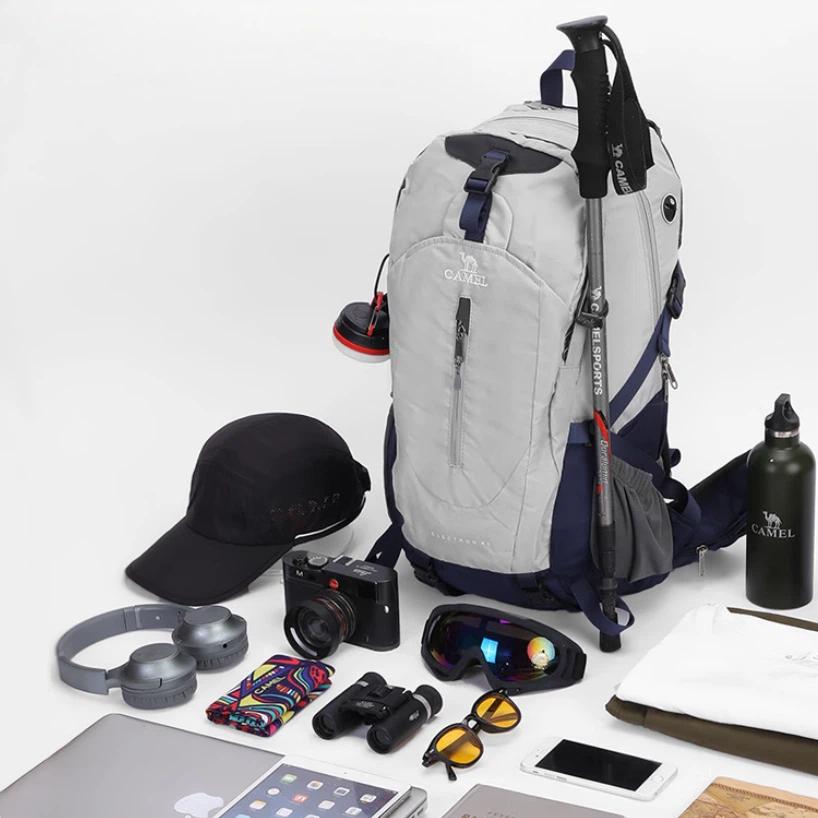 CAMEL Outdoor Lightweight Hiking Backpack, Large Capacity, Professional Trekking Waterproof Travel Bag, Light Gray