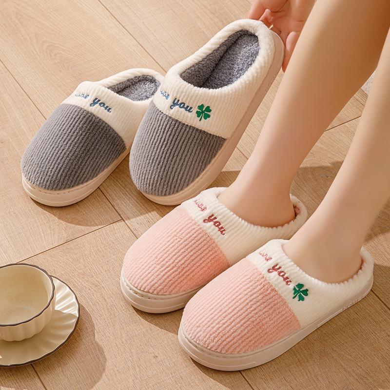 thick-soled cotton slippers men's autumn and winter outdoor indoor home velvet warm color matching wool shoes couple confinement shoes women