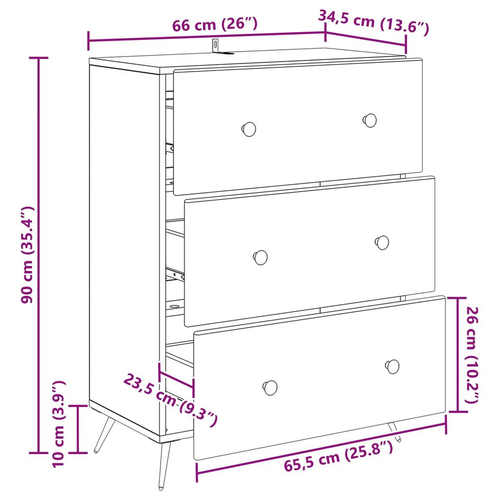 Drawer Cabinet Made of Reclaimed Wood 66 x 34.5 x 90 cm Engineered Wood