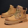 Men's Big Yellow High-Top Martin Boots - Spring/Autumn Casual Lace-Up Leather Workwear Motorcycle Boots, British Style.