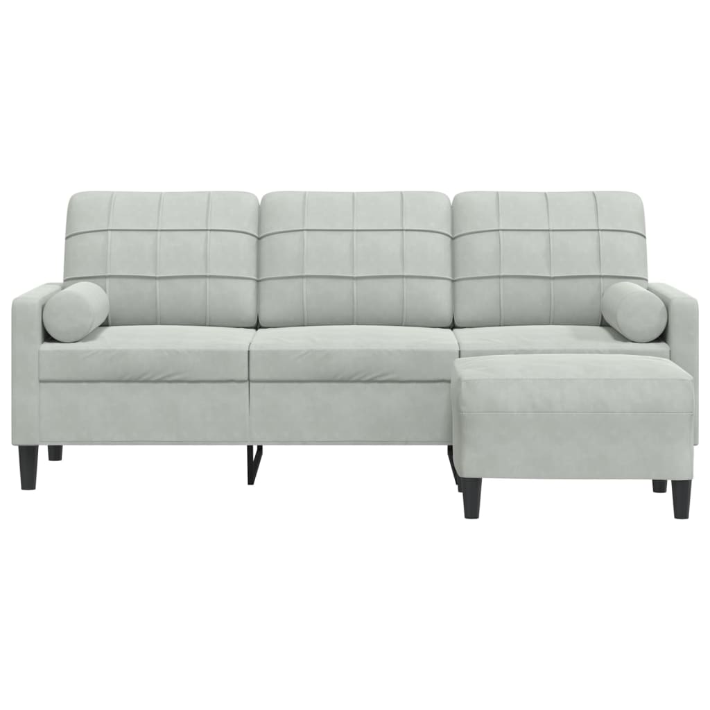 3 Seater Sofa with Footstool Light Grey 180 Cm Velvet