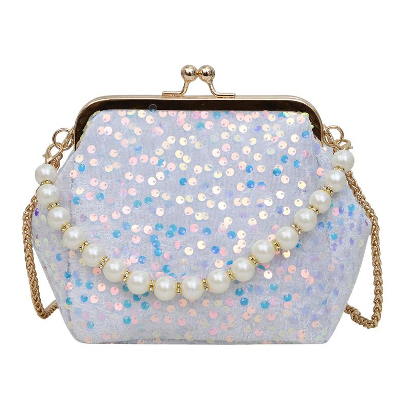 Sac à main tendance personnalisé à boucle clip, sequins, chaîne de perles brillantes, sac bandoulière portable, style exotique, sac de soirée