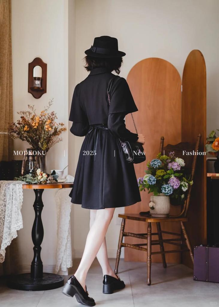 MODKOKU Gothic Lolita and Suspender Features a Gothic and Girly Perfect for Halloween and Long Available in Black Women's Cape-Style Set, Blouse,
