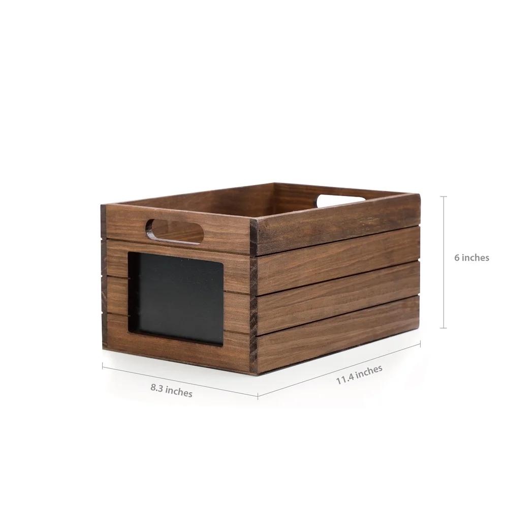 Wood Storage Crate with Chalkboard Label Multi-functional Storage Organizer Decorative Piece with Handles Home and Kids