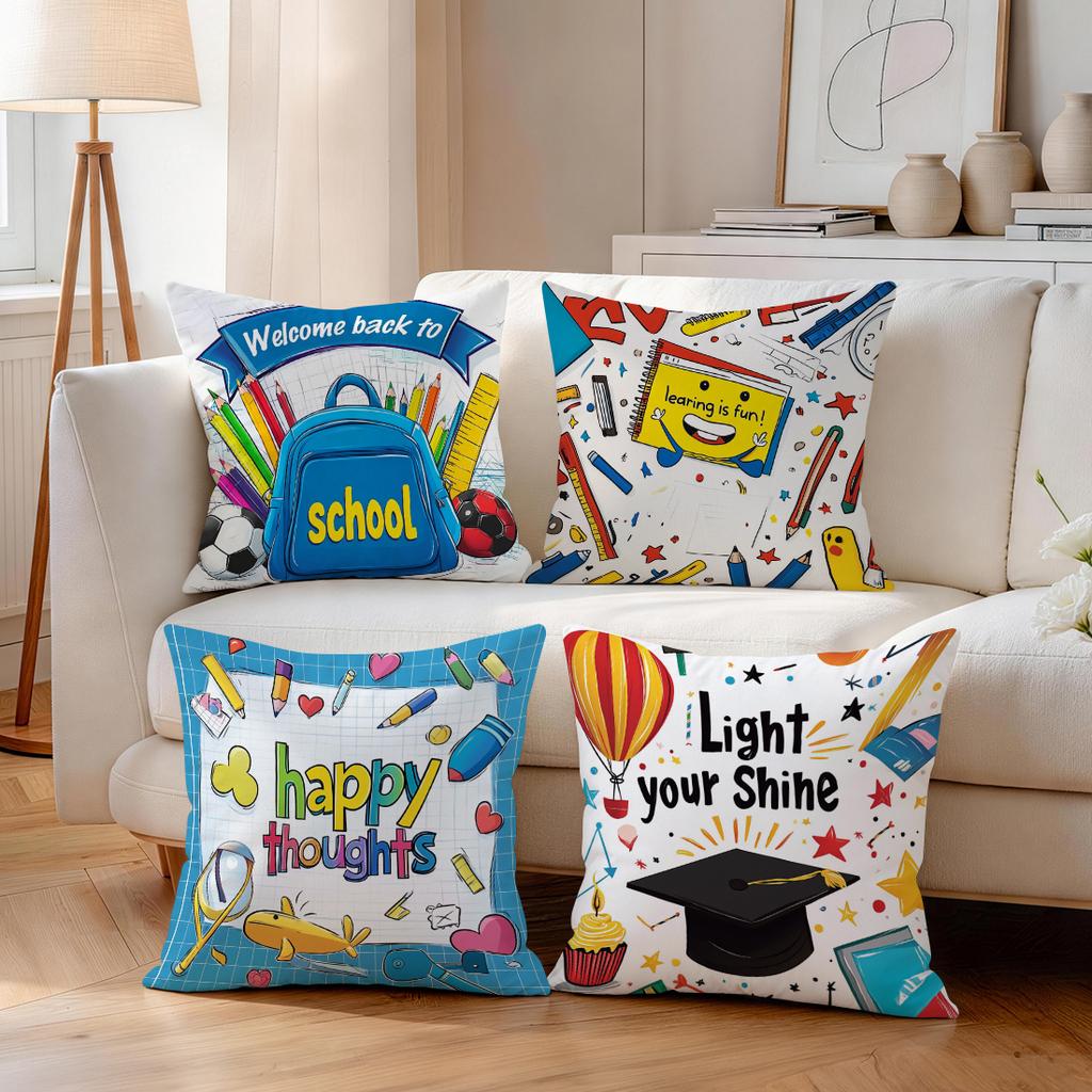 Back To School Season Campus Theme Cushions Pillowcase Polyester Cushion Cover Throw Pillow Pillowcover Home Car Sofa Decor
